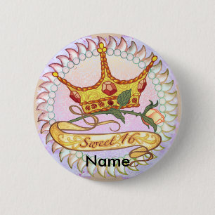Badge Rond 5 Cm Sweet 16 Anniversaire Princesse bouton épingle