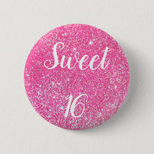 Badge Rond 5 Cm SWEET 16 Anniversaire Sparkle Hot Pink Parties sci