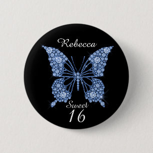 Badge Rond 5 Cm Sweet 16th Birthday Butterfly Personnalisé