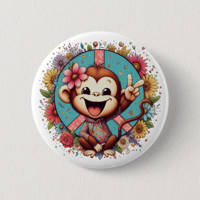 Badge Rond 5 Cm Sweet Baby Peace Monkey Button (Devant)