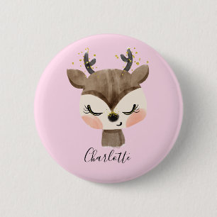 Badge Rond 5 Cm Sweet Cute & Girly Pastel Blush Rose Bébé Reindeer