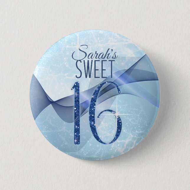 Badge Rond 5 Cm Sweet sixteen bleu  à percussion ID652 (Devant)