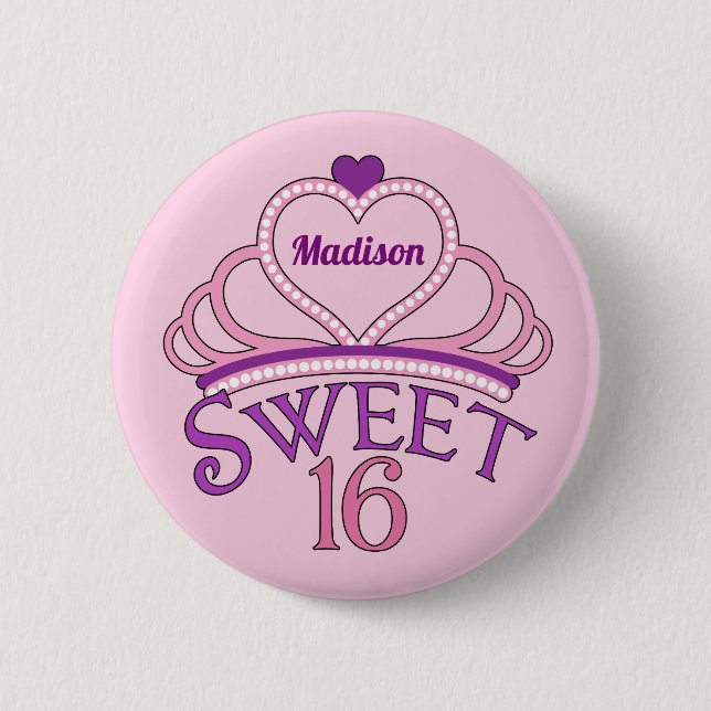 Badge Rond 5 Cm Sweet sixteen Cute Tiara Fille d'anniversaire (Devant)