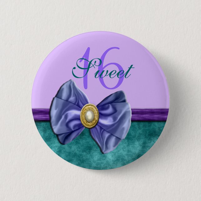 Badge Rond 5 Cm "sweet sixteen" violet turquoise 16 ans (Devant)
