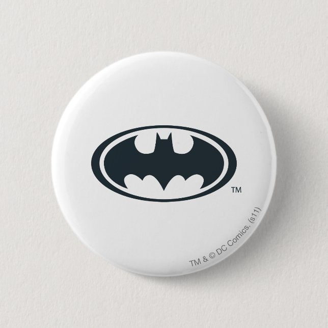 Badge Rond 5 Cm Symbole Batman | Logo noir et blanc (Devant)