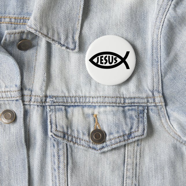 Badge Rond 5 Cm Symbole chrétien de poissons de Jésus (En situation)