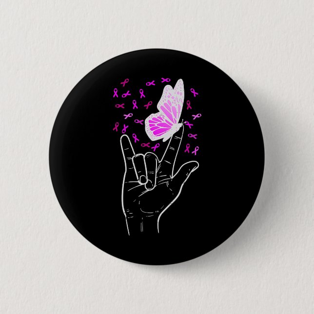 Badge Rond 5 Cm Symbole d'amour Papillon Sensibilisation au cancer (Devant)