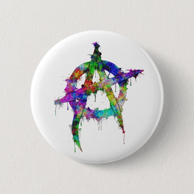 Badge Rond 5 Cm Symbole d'anarchie d'arc-en-ciel (Devant)