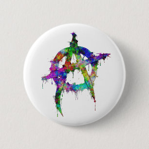 Badge Rond 5 Cm Symbole d'anarchie d'arc-en-ciel