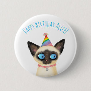 Badge Rond 5 Cm Symbole d'anniversaire joyeux de chaton siamois mi