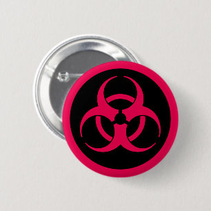 Badge Rond 5 Cm Symbole de biodanger rouge, broche
