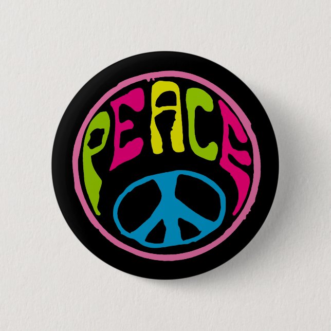 Badge Rond 5 Cm SYMBOLE DE LA PAIX Hippie (Devant)