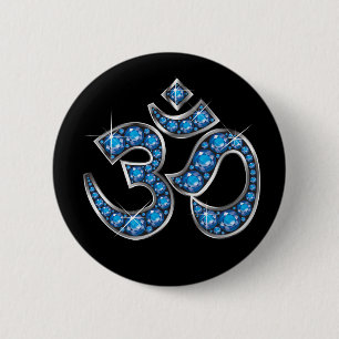 Badge Rond 5 Cm Symbole de l'OM avec les pierres "bleu vert"