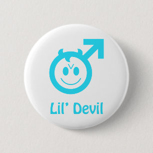 Badge Rond 5 Cm Symbole de mâle de diable de Lil de bleus layette
