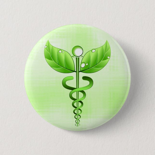 Badge Rond 5 Cm Symbole de médecine alternative Light Green Caduce (Devant)
