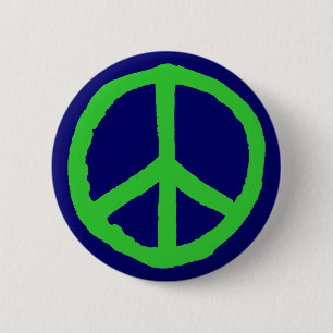 Badge Rond 5 Cm Symbole de paix approximatif - vert sur bleu-foncé