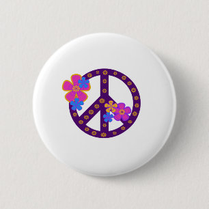 Badge Rond 5 Cm Symbole de paix de fleurs