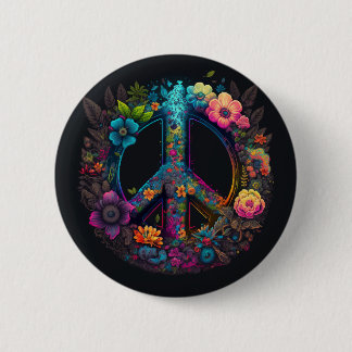 Badge Rond 5 Cm SYMBOLE DE PAIX DE NEON Floral