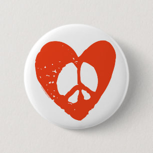 Badge Rond 5 Cm Symbole de paix du Coeur rouge
