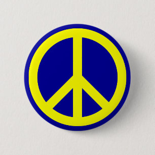 Badge Rond 5 Cm Symbole de paix jaune et bleu
