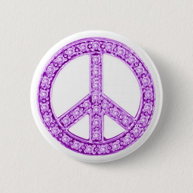 Badge Rond 5 Cm Symbole de paix Joyaux pourpres (Devant)