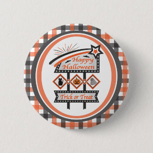Badge Rond 5 Cm Symbole d'Halloween Vintage rétro - Tricoter ou tr