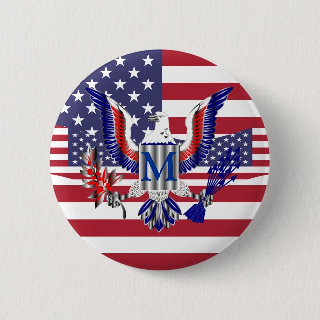Badge Rond 5 Cm Symbole et drapeau de l'aigle américain (Devant)