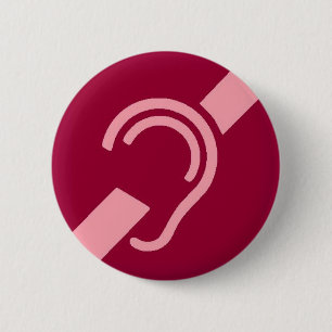 Badge Rond 5 Cm Symbole international pour sourd, rose sur le