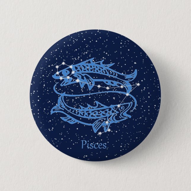 Badge Rond 5 Cm Symbole Poissons Constellation et Zodiaque avec ét (Devant)