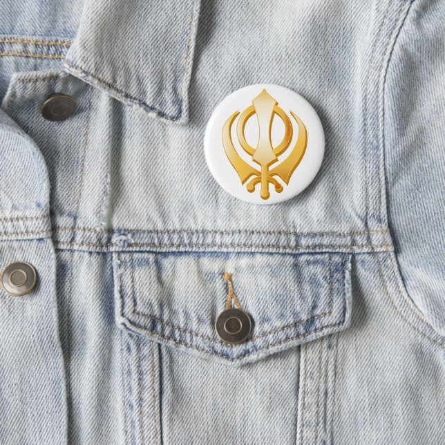 Badge Rond 5 Cm Symbole sikh (En situation)