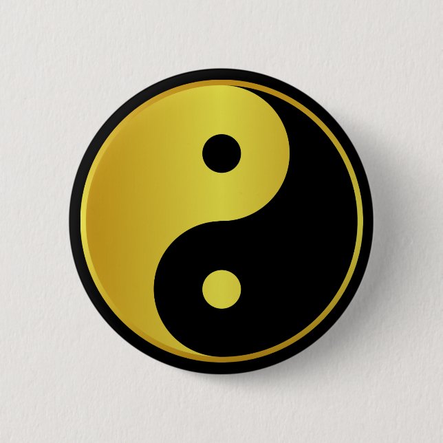 Badge Rond 5 Cm Symbole Yin et Yang | Gold asian philosophie zen (Devant)