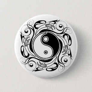 Badge Rond 5 Cm Symbole Yin et Yang Style tatouage noir et blanc