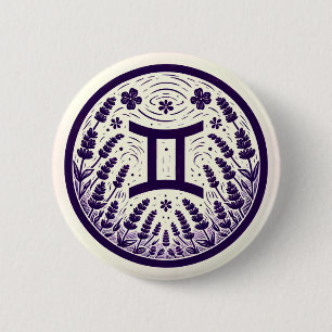 Badge Rond 5 Cm Symbole zodiaque Gemini Geminis Art d'anniversaire