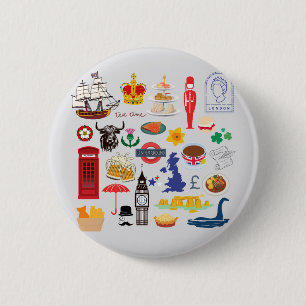 Badge Rond 5 Cm Symboles britanniques du Royaume-Uni