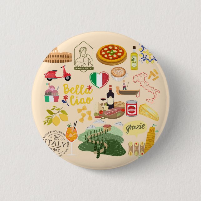 Badge Rond 5 Cm Symboles de l'Italie (Devant)