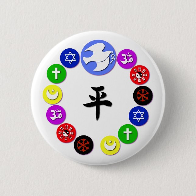 Badge Rond 5 Cm Symboles de religion du monde (Devant)