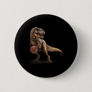 Badge Rond 5 Cm T Rex Dinosaure Jouant au Panier Drôle de Dinosaur