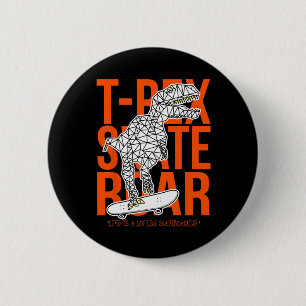Badge Rond 5 Cm T-rex Skate Rugissement Dessin Drôle de Dinosaure 