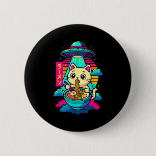 Badge Rond 5 Cm T-shirt graphique mignon chat alien ufo ramen drôl