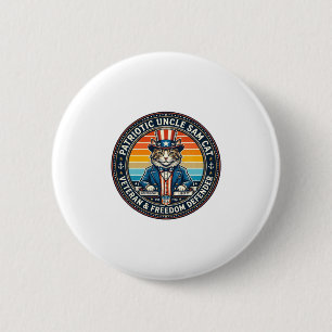 Badge Rond 5 Cm T-Shirt Patriote Oncle Sam Chat Rétro Coucher de S