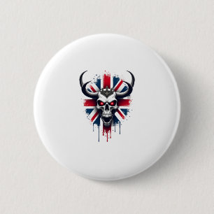Badge Rond 5 Cm T-Shirt Premium Drapeau Angleterre Crâne Britanniq