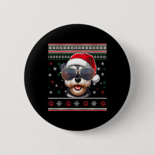 Badge Rond 5 Cm T-shirt Ugly X-mas Santa Miniature Schnauzer Chien