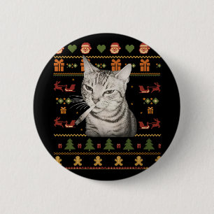 Badge Rond 5 Cm T-shirts drôles de Noël avec un chat qui fume pour