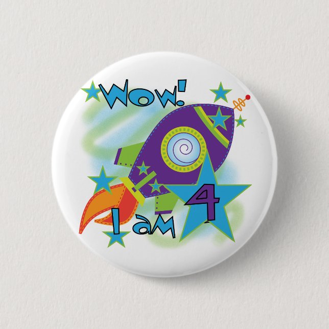 Badge Rond 5 Cm T-shirts et cadeaux 4e anniversaire Rocket Ship (Devant)