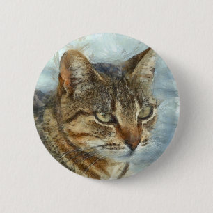 Badge Rond 5 Cm Tabby Cat Étonnant Gros Plan Graphite Portra