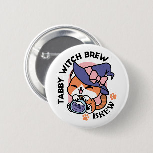 Badge Rond 5 Cm Tabby Witch Brew – Joli Design de Chat d'Halloween