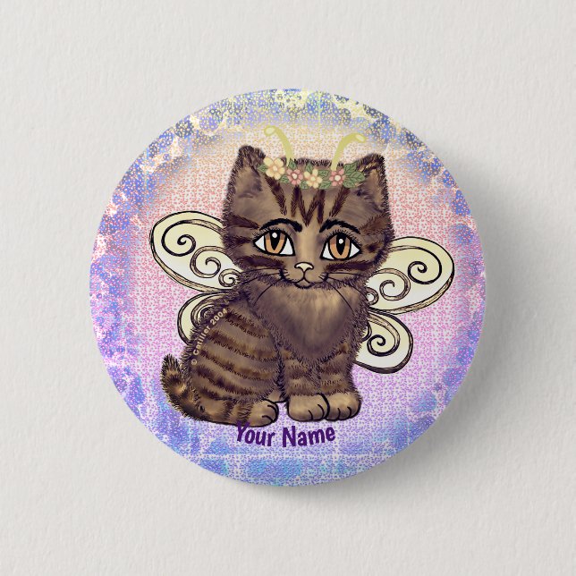 Badge Rond 5 Cm Table Brown chat Fée pin (Devant)