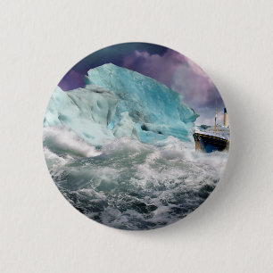Badge Rond 5 Cm Tableau Titanic et Iceberg RMS