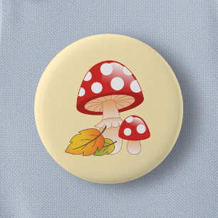 Badge Rond 5 Cm Tabouret Casquette rouge Champignons et Feuilles s