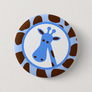 Badge Rond 5 Cm Taches bleues et Brown de girafe et tête de giraf